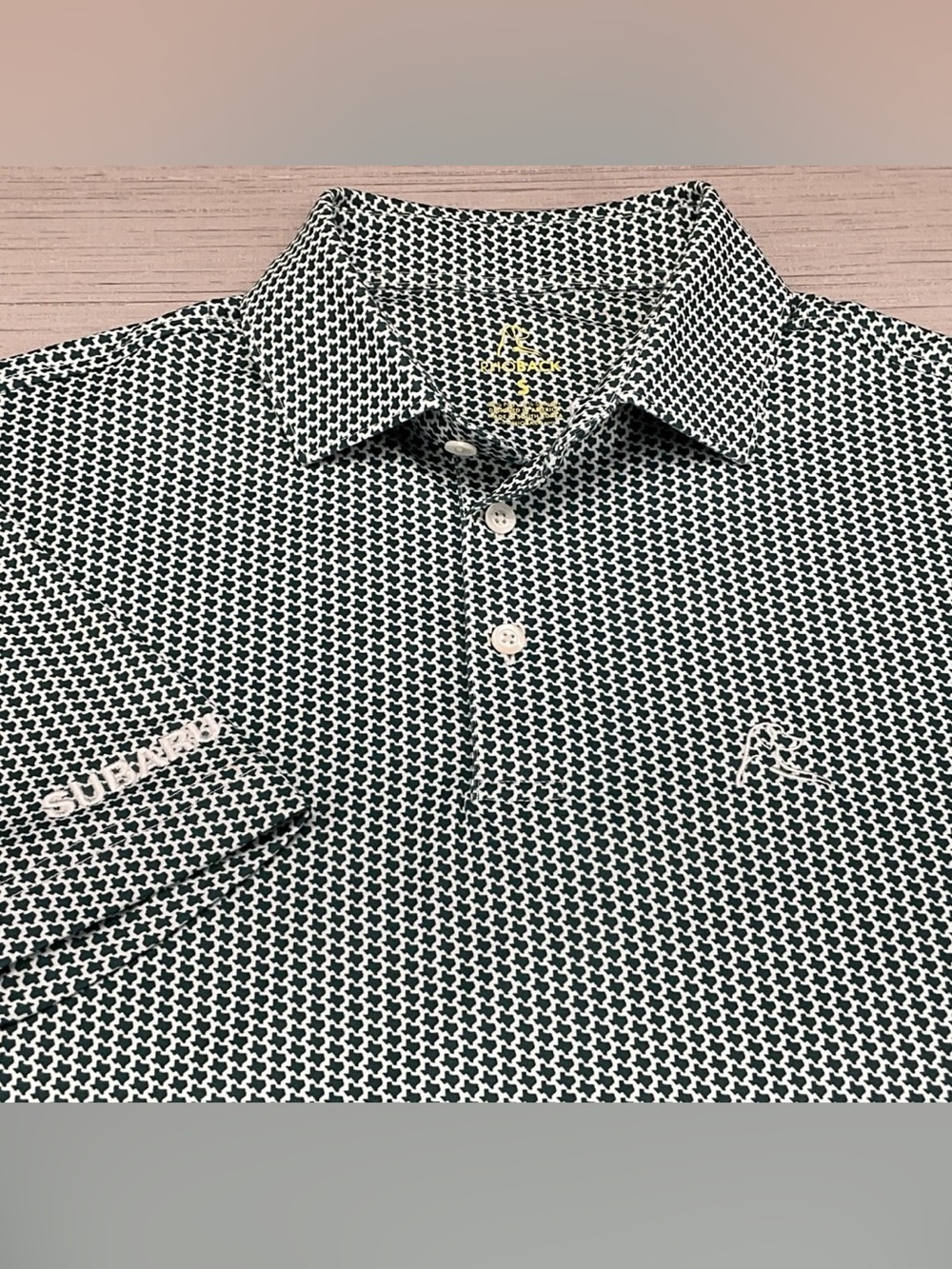 Rhoback Green Texas All Over Print Performance Golf Polo Shirt Mens Small